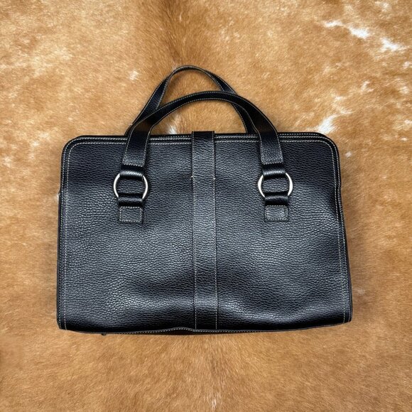 Furla Black Leather Grommet Satchel Bag Made in Italy, Pebbled Leather Tote with - Picture 5 of 11